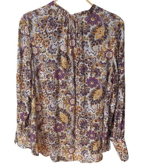 Soft Surroundings Women’s Sz L Metallic Floral Paisley Blouse Shirt Top Gold NWT - Picture 2 of 11
